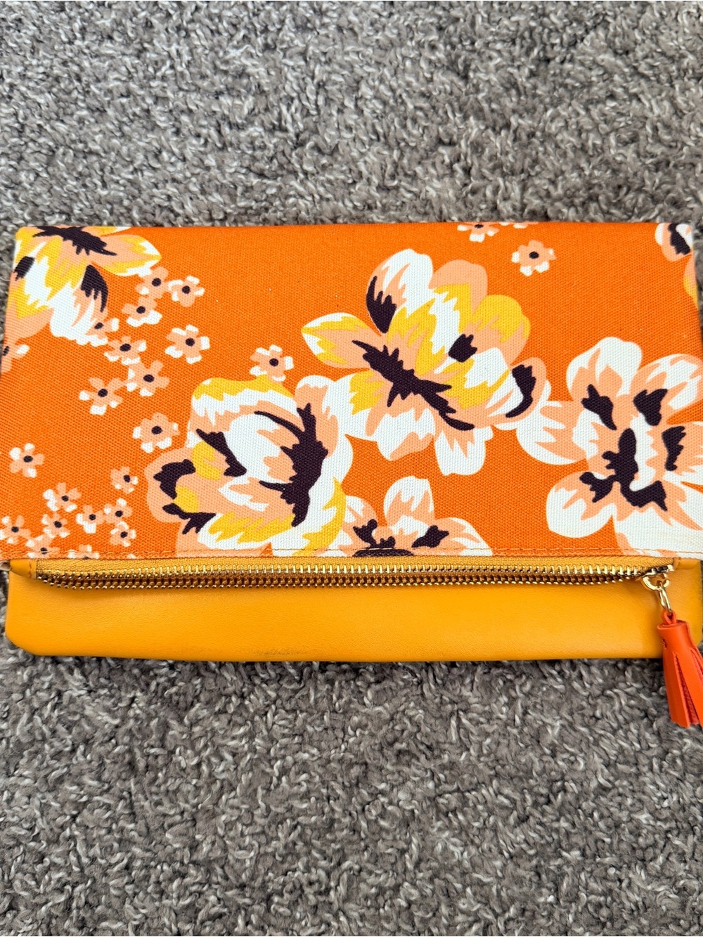 Orange and Mustard Yellow Floral Foldover Clutch - Picture 2 of 12